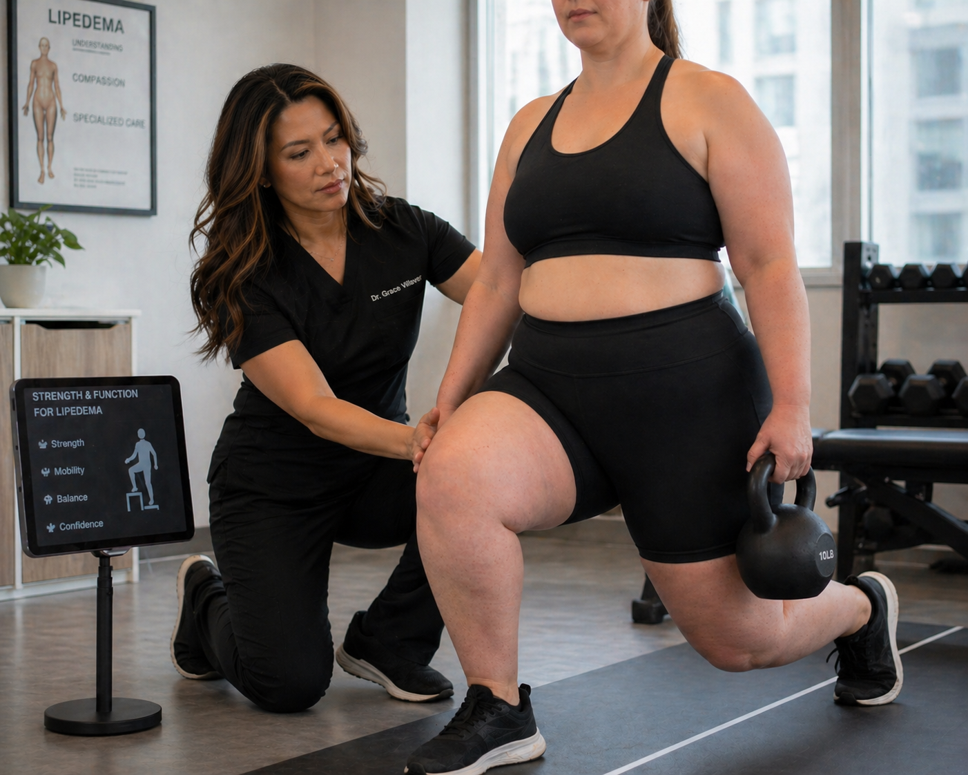 Dr. Grace Villaver working with patient on strengthening and functional movement training at Level Up Rehabilitation in Ashburn and Leesburg VA