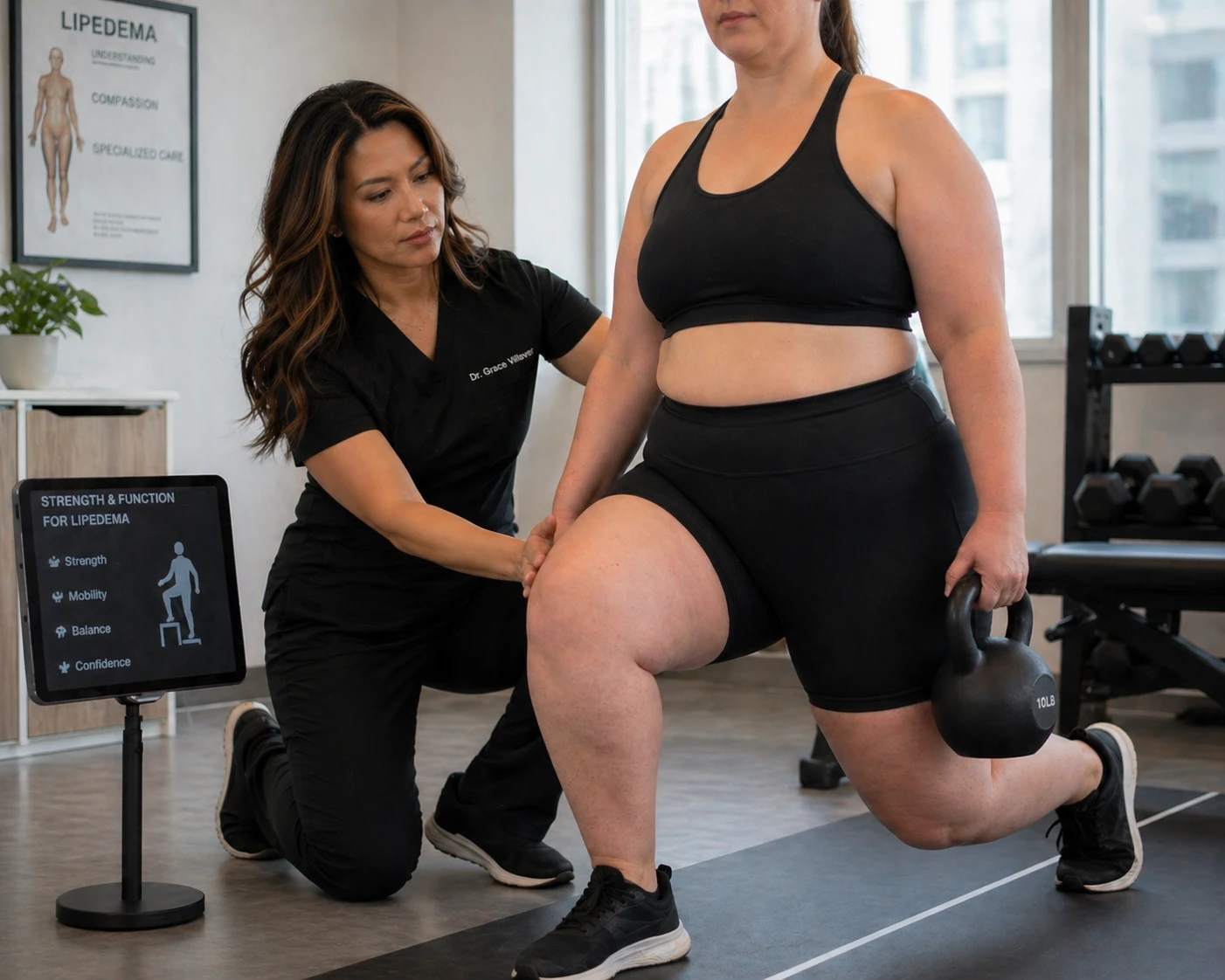 Dr. Grace Villaver working with patient on strengthening and functional movement training at Level Up Rehabilitation in Ashburn and Leesburg VA