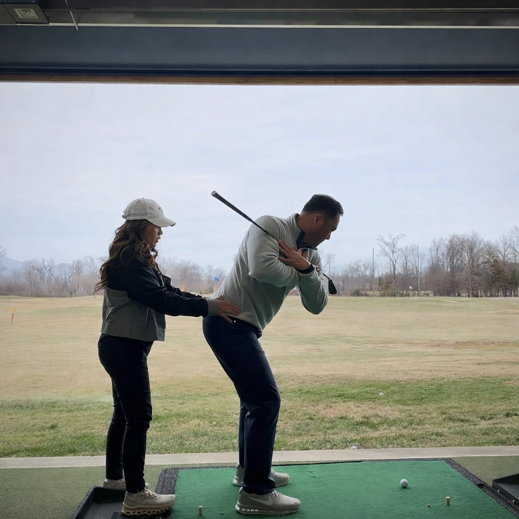 Golf physical therapy assessment showing TPI movement screen for swing fault diagnosis in Northern Virginia