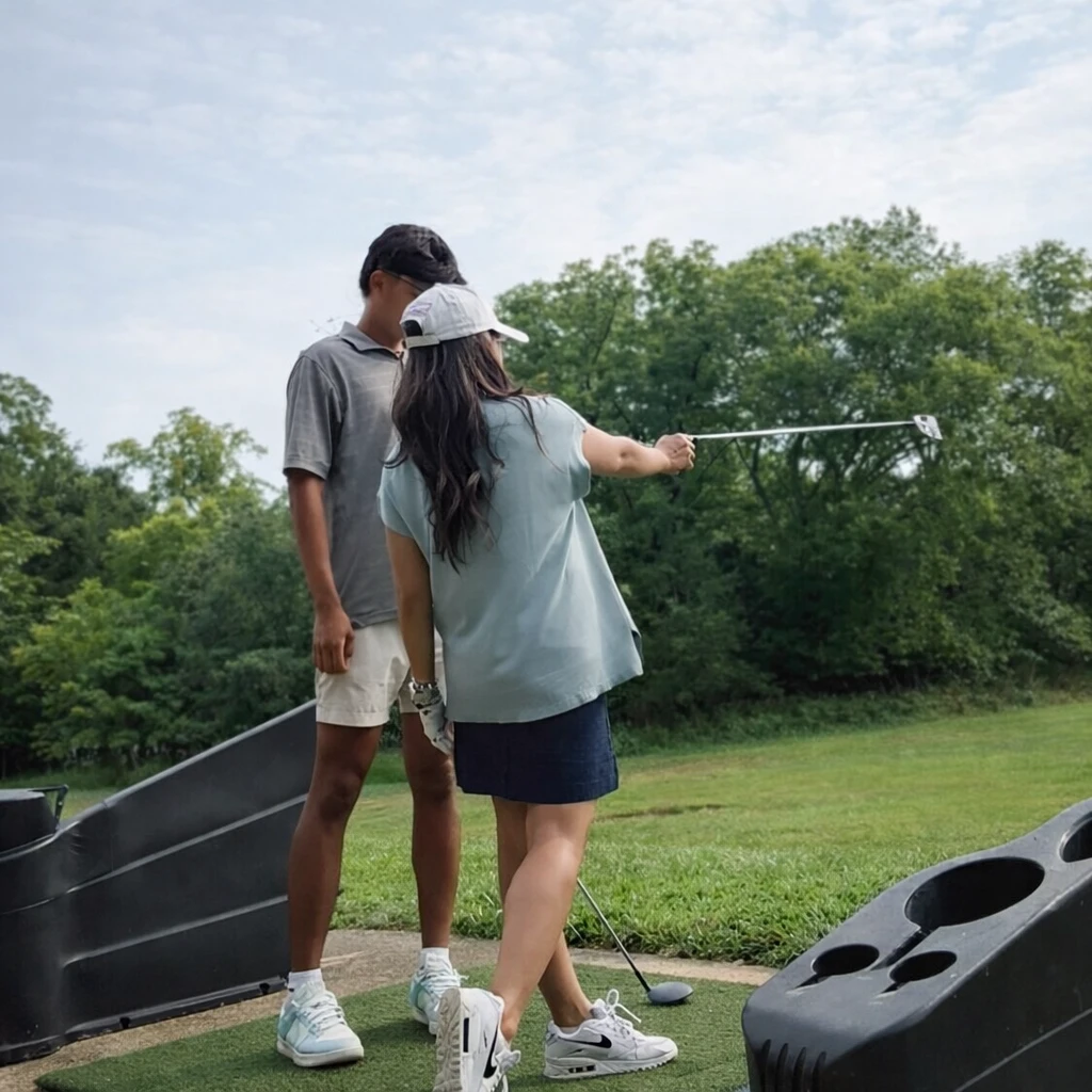 Golf physical therapy near me: Dr. Grace Villaver performing a TPI golf fitness assessment in Loudoun County VA